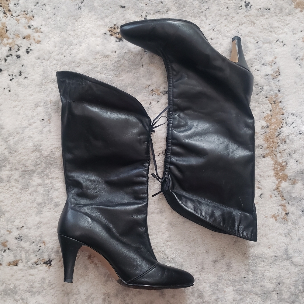 Vtg Leather Heel Boots with stiletto heels Size 7W